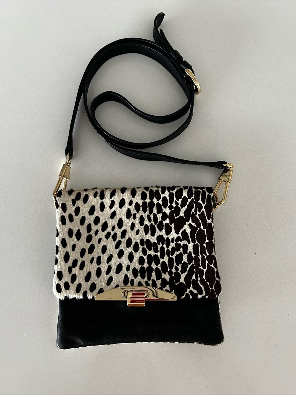 Ann Taylor Brown Spotted Crossbody with Gold Hardware